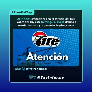 Atención: Limitaciones en el servicio del tren Valles del Tuy este Domingo 17 #Sept debido a mantenimiento programado de pica y poda