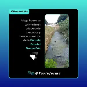 Mega hueco se convierte en criadero de zancudos y moscas a metros de la Escuela Estadal Nueva Cúa